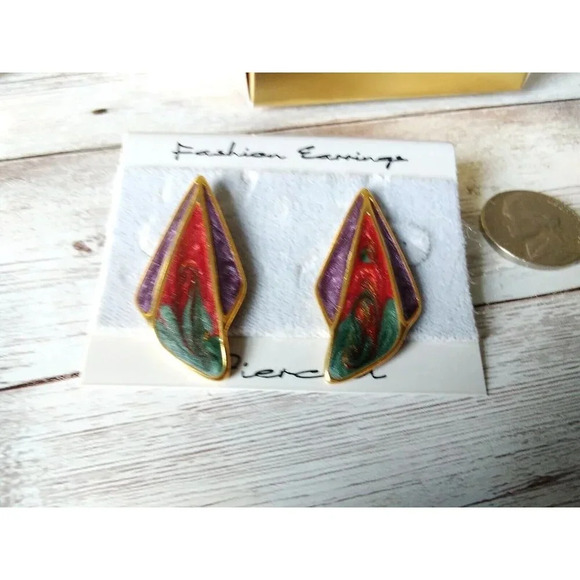 Gorgeous 1980s Multicolor Wingtip Earrings New But Vintage - Picture 2 of 4